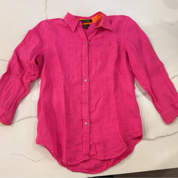 Lauren Ralph Lauren Tops - S Lauren Ralph Lauren Hot Pink Orange Gold Button-up Blouse